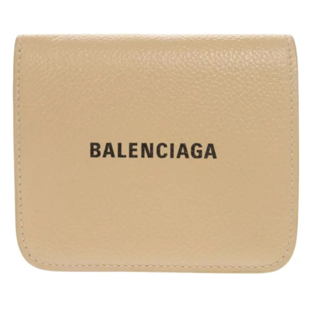 Balenciaga Leather Beige Cream Bi fold Wallet Compact